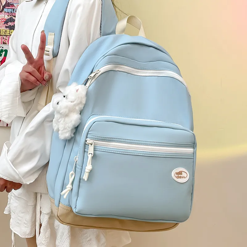 Yalu Nylon Fabric Backpack Regular Unisex Black/White/Blue/Pink/Custard-20