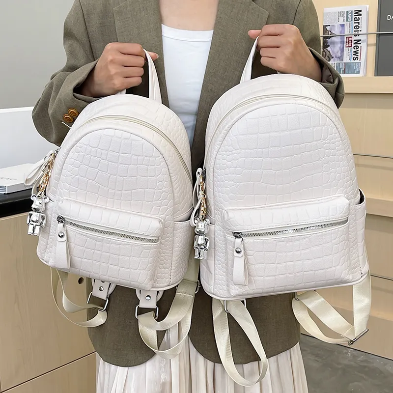Yalu PU Backpack Women's Black/White-10