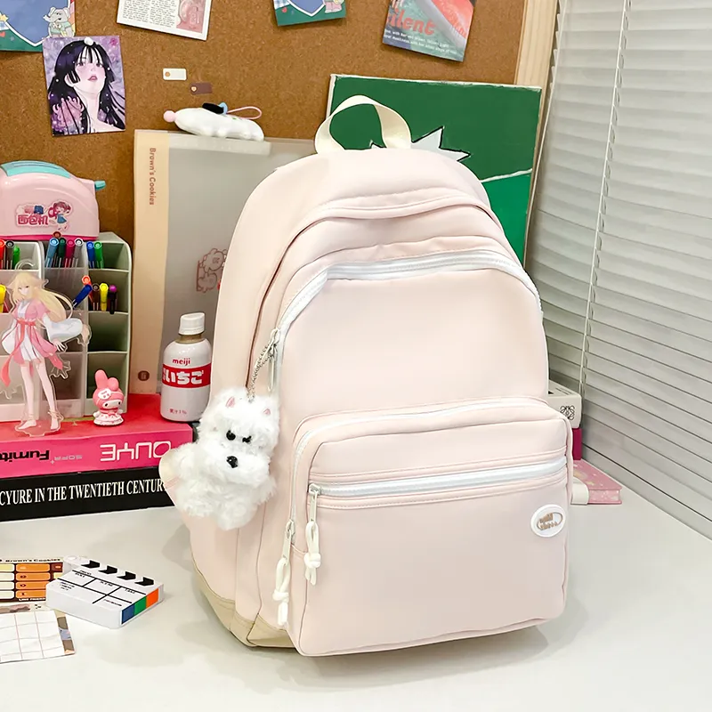 Yalu Nylon Fabric Backpack Regular Unisex Black/White/Blue/Pink/Custard-30