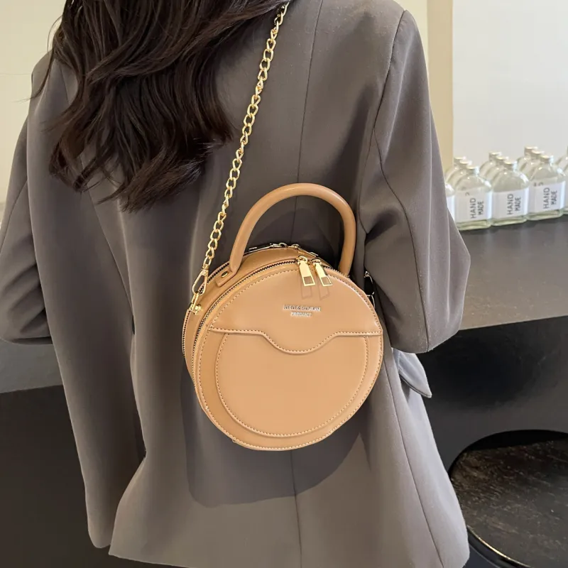 Yalu PU Round Bag, One Shoulder Handbag Women's Black/Khaki/Red-13