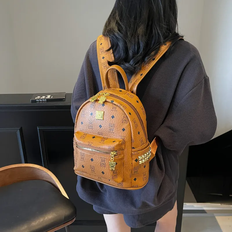 Yalu PU Backpack Women's Brown/Ecru/Pink-5