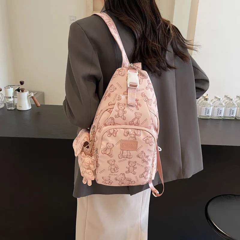 Yalu Canvas Sling Bag Backpack Unisex Black/Ecru/Pink-16