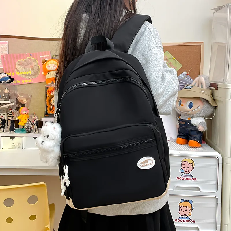 Yalu Nylon Fabric Backpack Regular Unisex Black/White/Blue/Pink/Custard-13