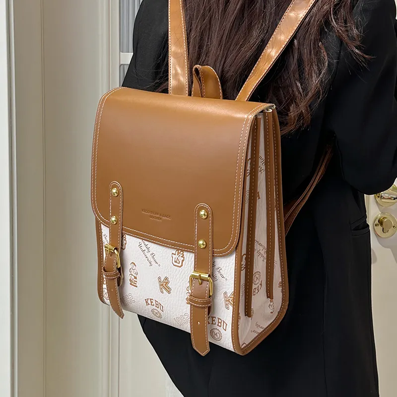 Yalu PU Backpack Women's White/Black/Pink/Brown-5