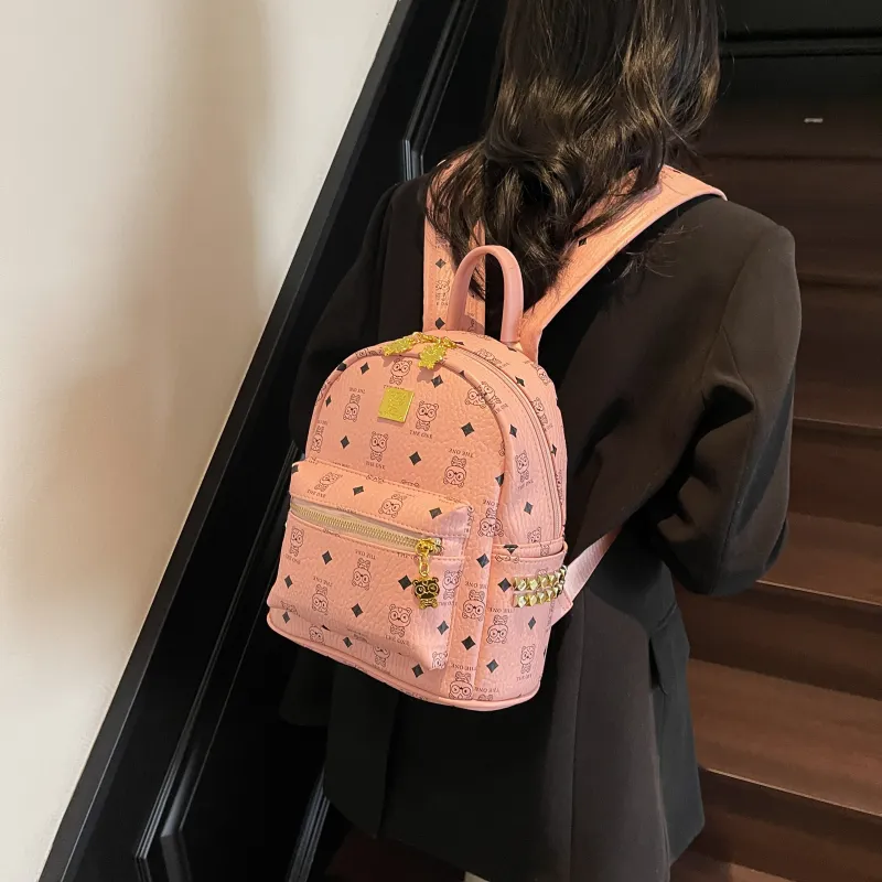 Yalu PU Backpack Women's Brown/Ecru/Pink-15