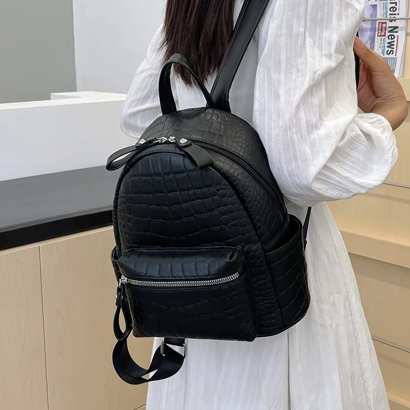 Yalu PU Backpack Women's Black/White-7