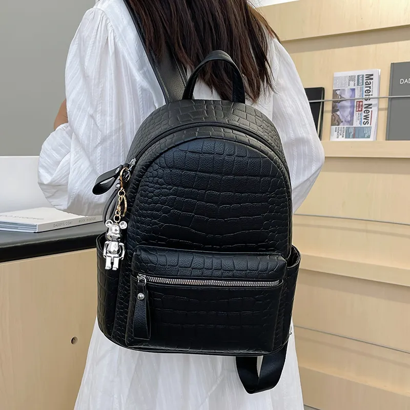 Yalu PU Backpack Women's Black/White-5