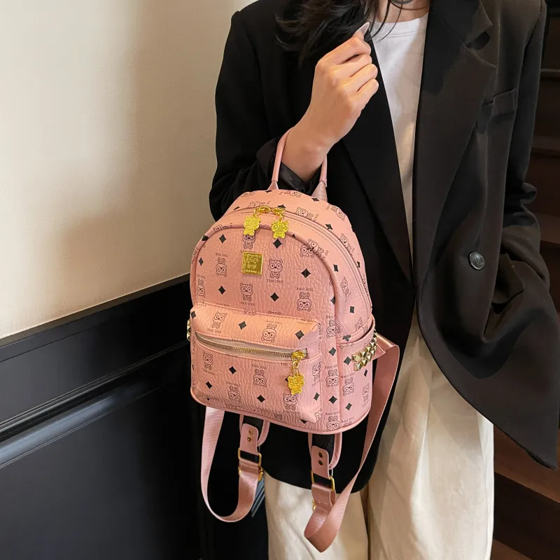 Yalu PU Backpack Women's Brown/Ecru/Pink-13