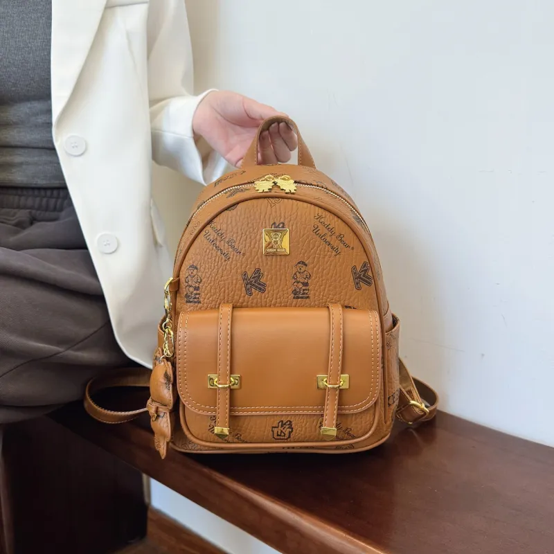 Yalu PU Backpack Women's Ecru/Brown/Pink/Black-11