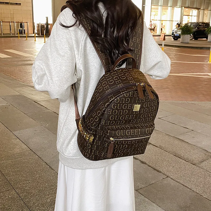 Yalu PU Backpack Women's White/Brown-11