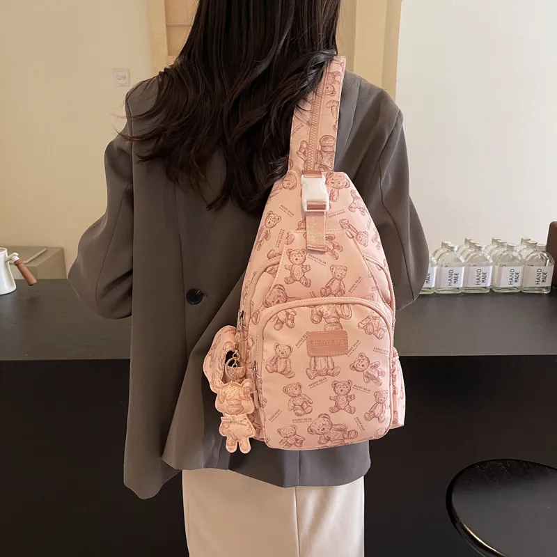 Yalu Canvas Sling Bag Backpack Unisex Black/Ecru/Pink-14