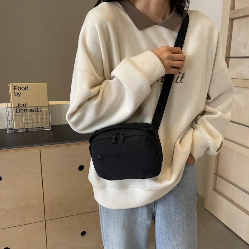 Yalu Canvas Bag, Crossbody Bag Unisex Black/Ecru/Green/Orange-3
