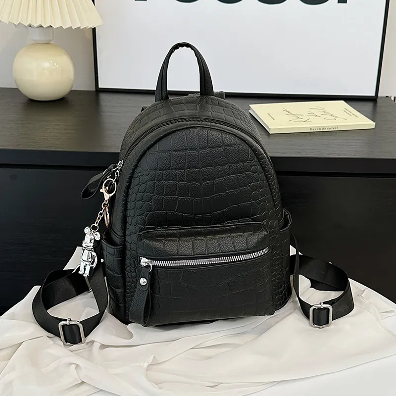 Yalu PU Backpack Women's Black/White-2