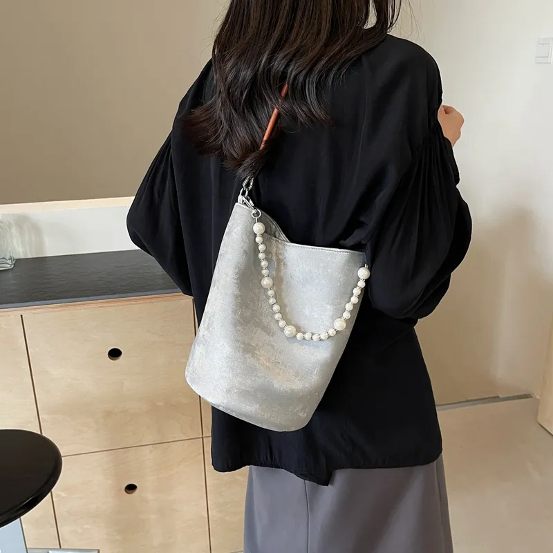 Yalu PU Bucket Bag, Crossbody, One Shoulder Handbag Regular Women's Black/Pink/Ecru/Silver-23