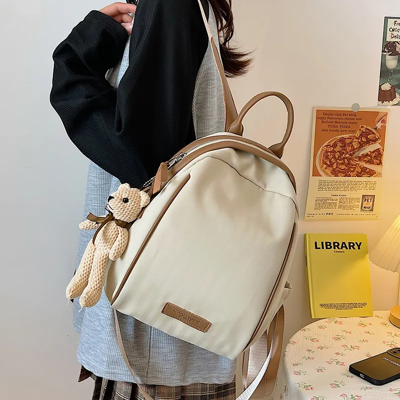 Yalu Nylon Backpack Regular Unisex White/Black/Khaki/Blue/Dark Brown-16