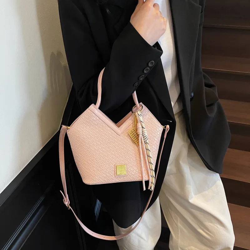 Yalu PU Basket Bag, One Shoulder Handbag Women's Silver/Blue/Ecru/Pink/Black-26