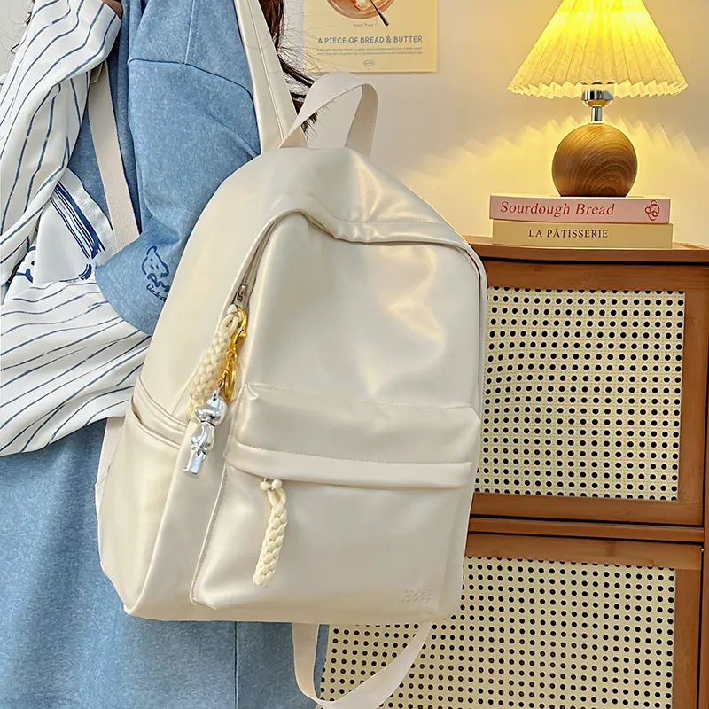 Yalu PU Backpack Unisex Pink/White/Black-12
