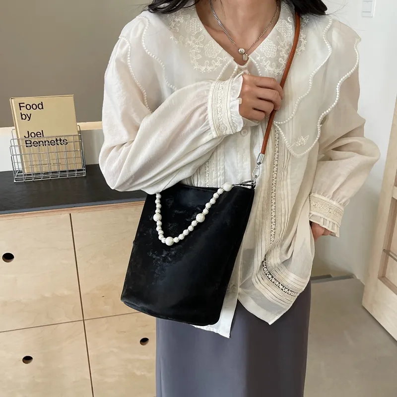 Yalu PU Bucket Bag, Crossbody, One Shoulder Handbag Regular Women's Black/Pink/Ecru/Silver-6