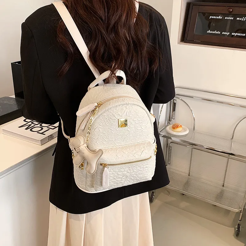 Yalu PU Backpack Women's White/Black-5