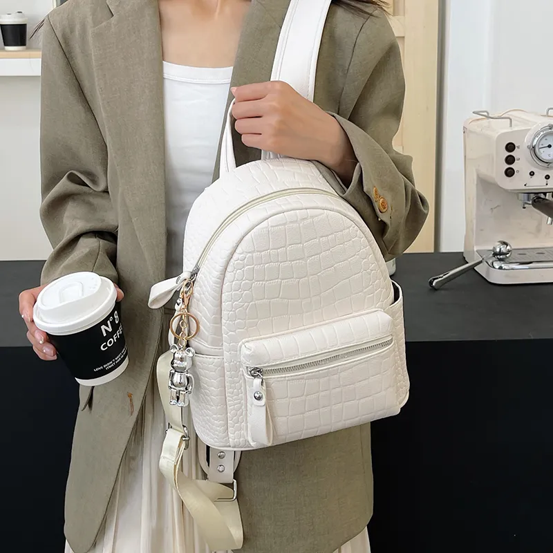 Yalu PU Backpack Women's Black/White-14