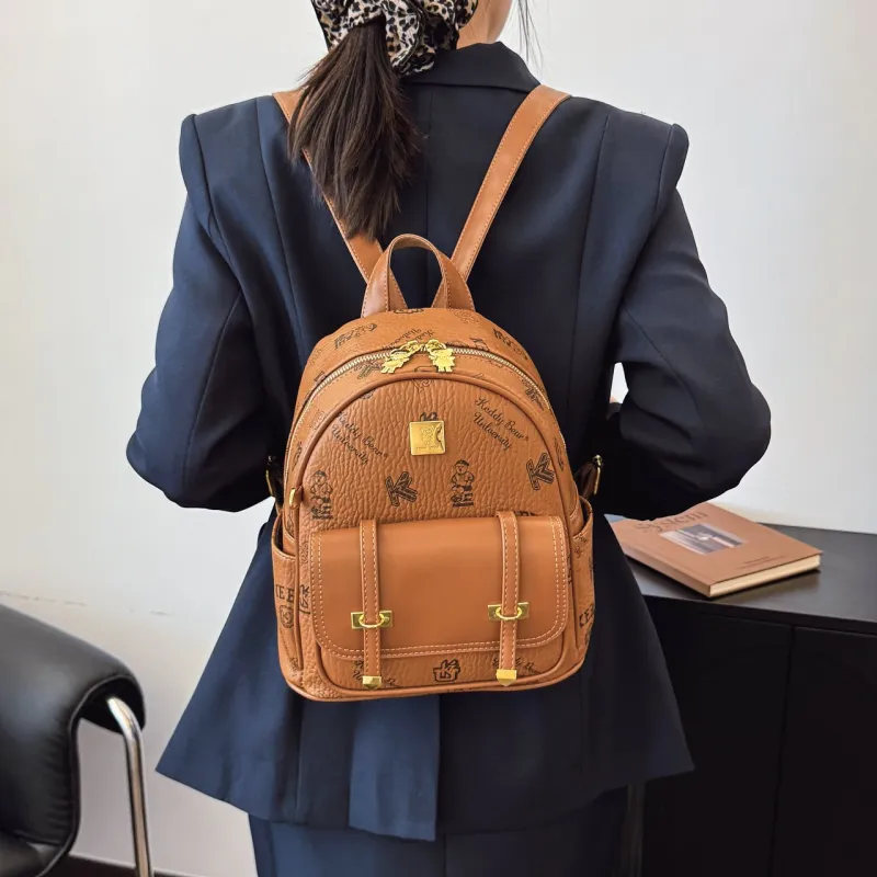 Yalu PU Backpack Women's Ecru/Brown/Pink/Black-10