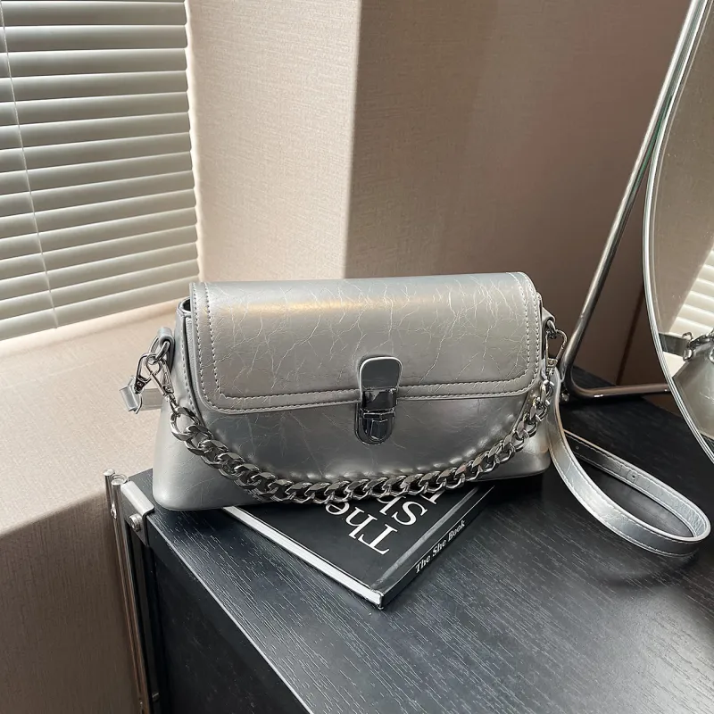 Yalu PU Handbag Women's Silver/Ecru/Khaki/Green/Black-3