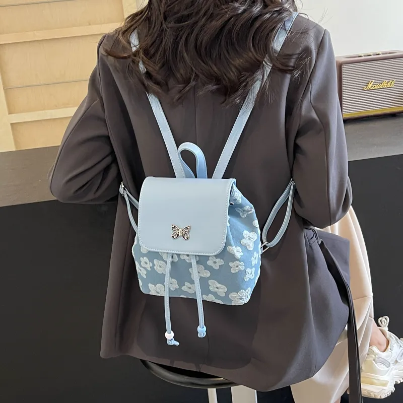 Yalu PU Backpack Women's Black/Ecru/Blue-19