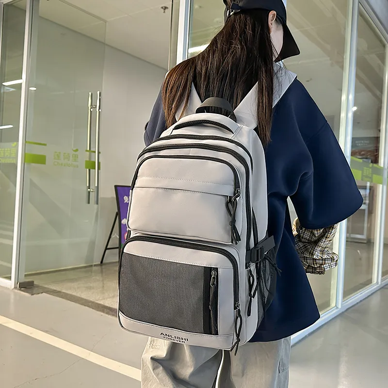 Yalu Nylon Backpack Unisex White/Gray/Black/Red-17