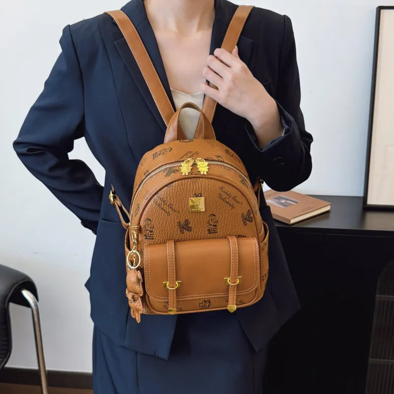 Yalu PU Backpack Women's Ecru/Brown/Pink/Black-8