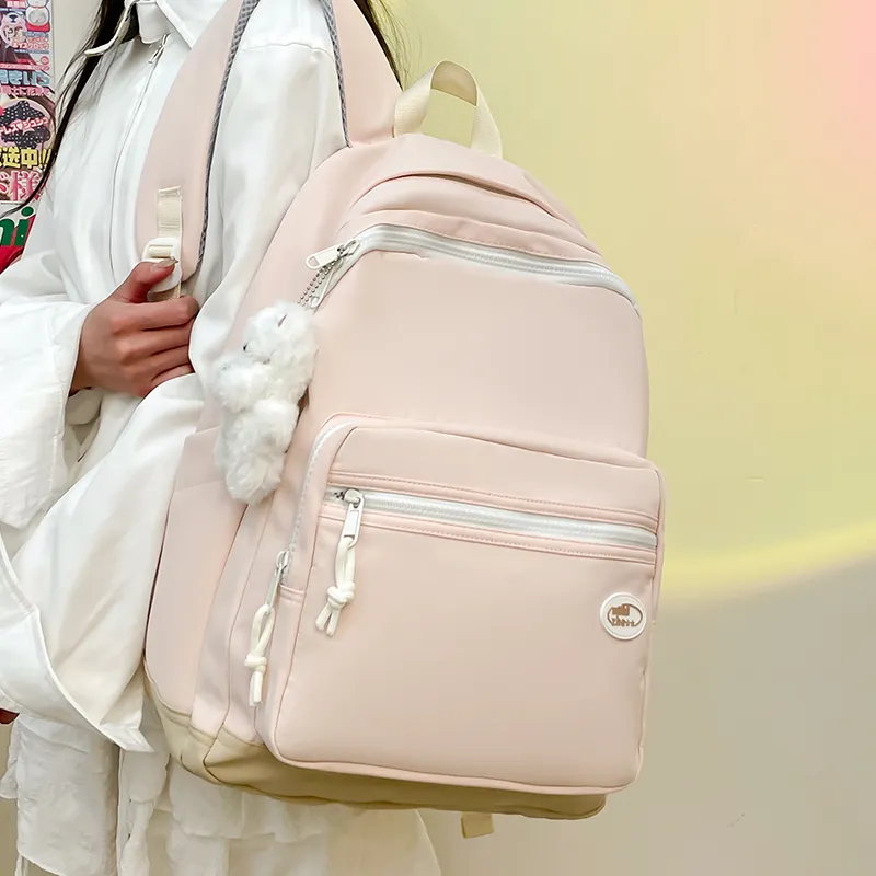 Yalu Nylon Fabric Backpack Regular Unisex Black/White/Blue/Pink/Custard-25