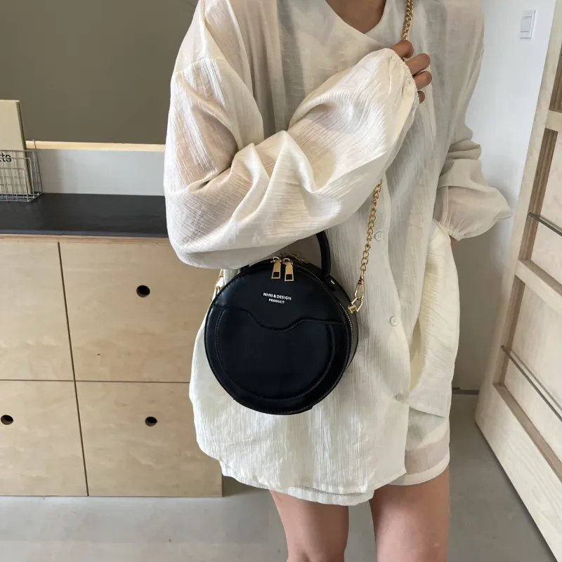 Yalu PU Round Bag, One Shoulder Handbag Women's Black/Khaki/Red-3