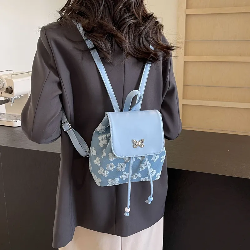 Yalu PU Backpack Women's Black/Ecru/Blue-18