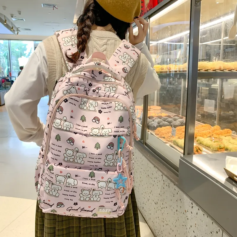Yalu Nylon Backpack Regular Unisex Black/Purple/Green/Blue/Pink/White-10
