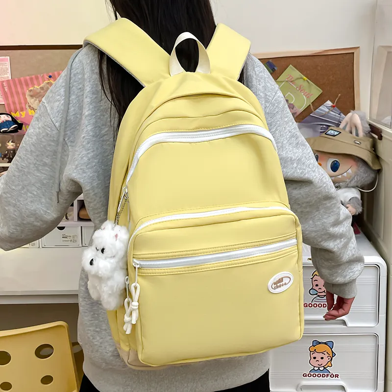 Yalu Nylon Fabric Backpack Regular Unisex Black/White/Blue/Pink/Custard-5