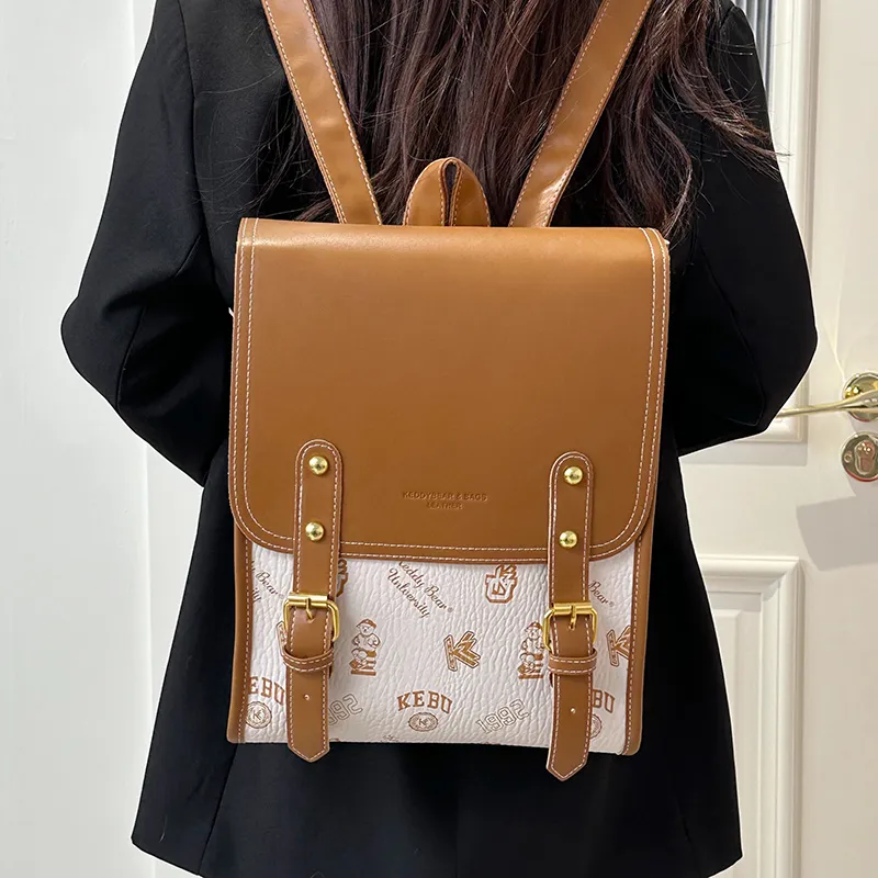 Yalu PU Backpack Women's White/Black/Pink/Brown-4