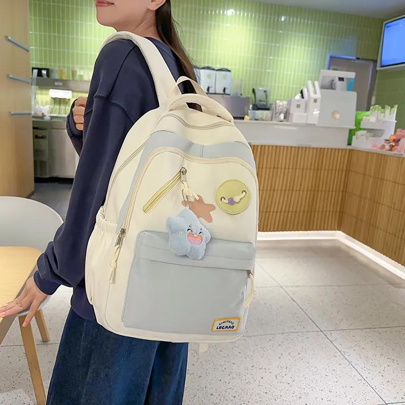 Yalu Nylon Backpack Unisex White/Black/Lotus Color/Blue-5