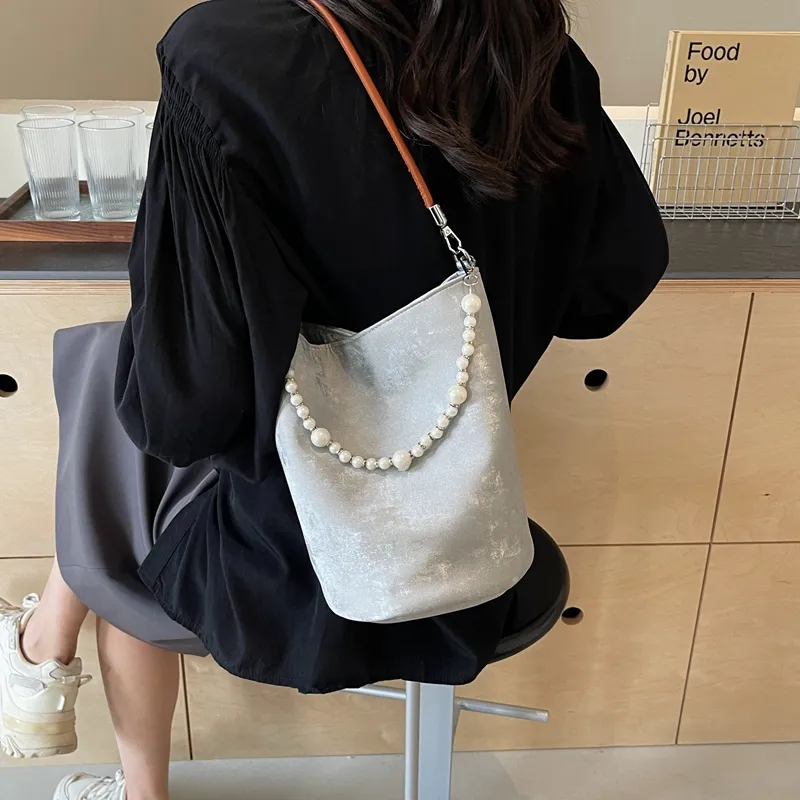 Yalu PU Bucket Bag, Crossbody, One Shoulder Handbag Regular Women's Black/Pink/Ecru/Silver-24