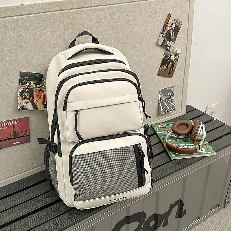 Yalu Nylon Backpack Unisex White/Gray/Black/Red-12