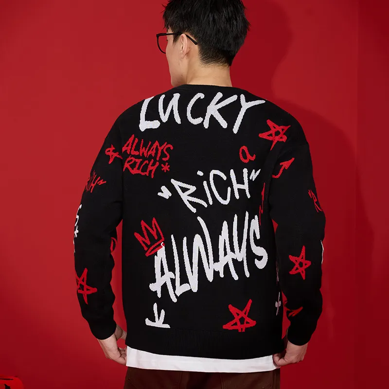 QIAODAN Get Rich Every Day Sweaters Unisex Black-4