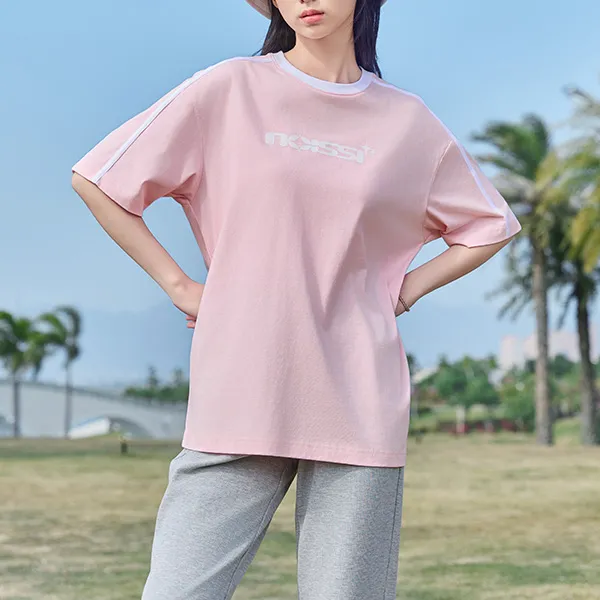 QIAODAN Drop Shoulder Sleeve T Shirt Women's Morning Glow Pink/White-2