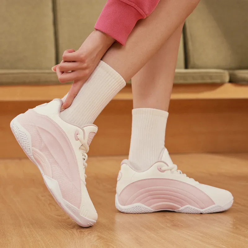 QIAODAN Basketball Shoes Women's Low Top Cloud Pink Ivory-7