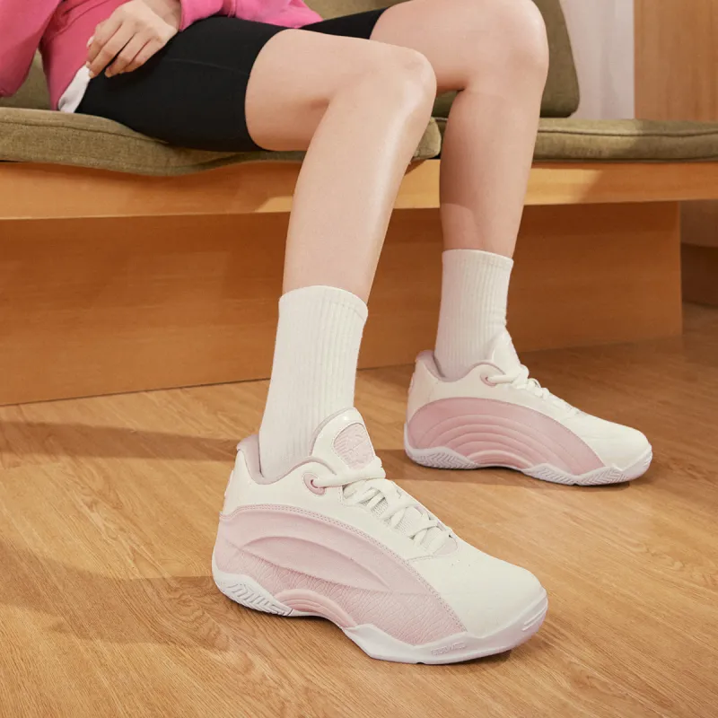 QIAODAN Basketball Shoes Women's Low Top Cloud Pink Ivory-6