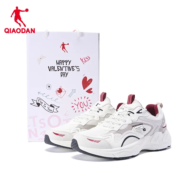 QIAODAN Cherry Shoes Running Shoes Men Low Top White Red-5