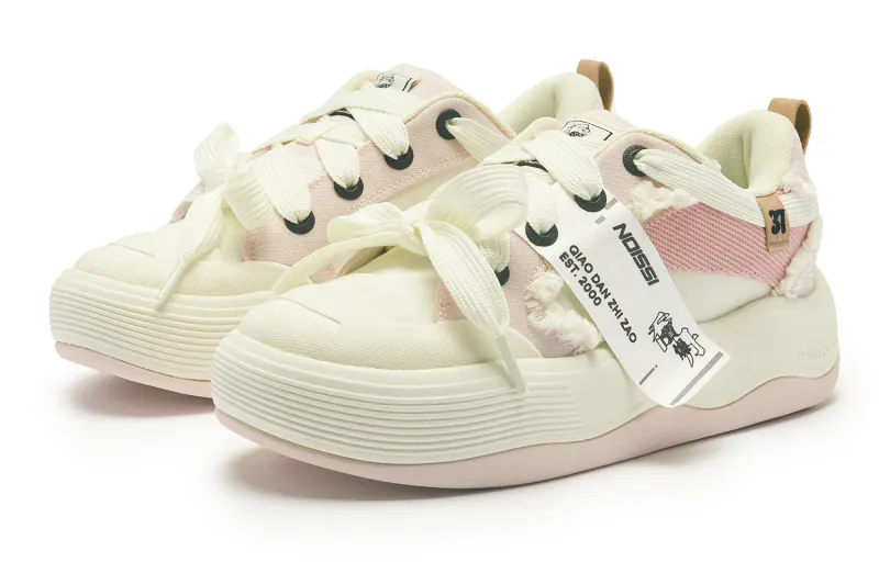 QIAODAN Layered Shoes 1.0 Coverage Slip Resistant Height Increasing Low Top Skateboard Shoes Women's Cloud Pink Ivory-2