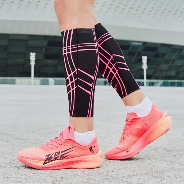QIAODAN Running Marathon Basketball Leg Guards Fluorescent Flying Shadow Pink-2
