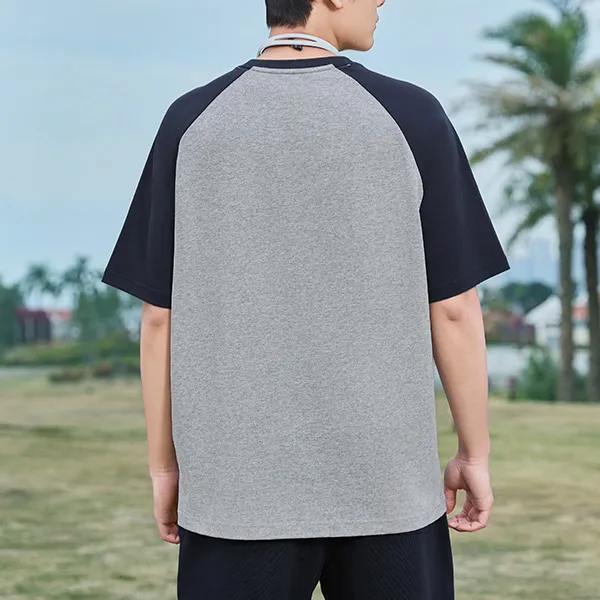 QIAODAN Raglan Sleeve T Shirt Unisex Gray Heather Gray/Nova Blue-3