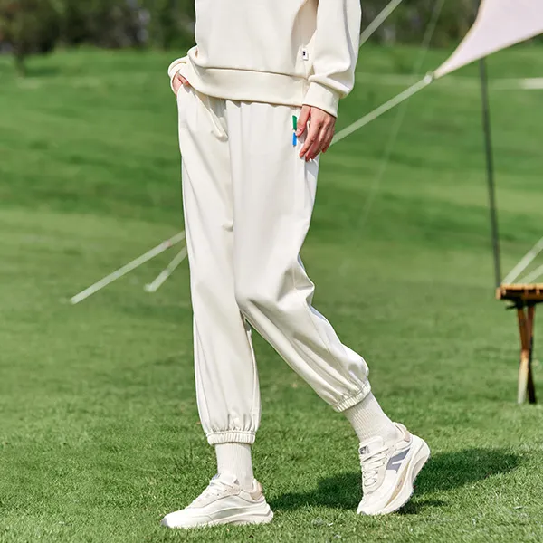 QIAODAN Knitted Sweatpants Women's Cream White-3