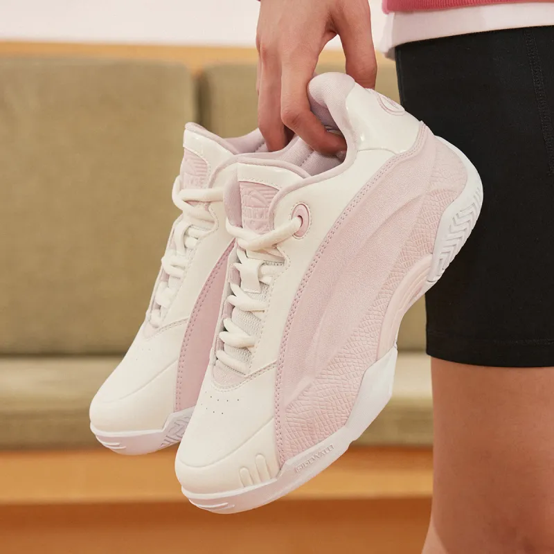 QIAODAN Basketball Shoes Women's Low Top Cloud Pink Ivory-10