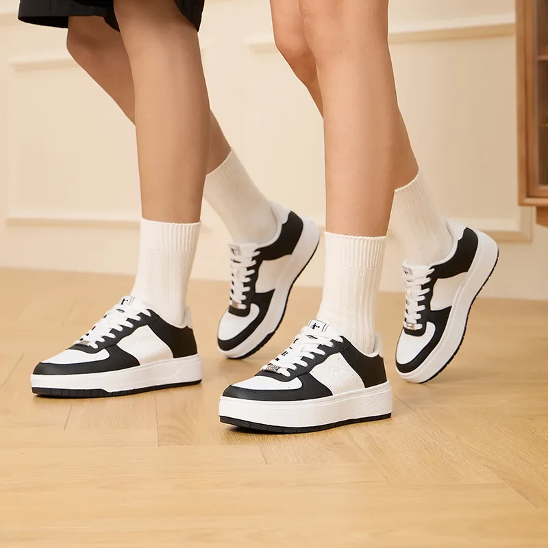 QIAODAN Five Centimeters Skateboard Shoes Women's Low Top Black/Jordan White-6