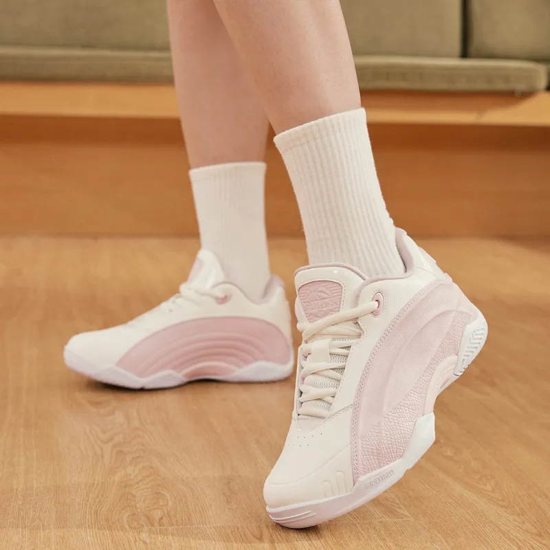 QIAODAN Basketball Shoes Women's Low Top Cloud Pink Ivory-8